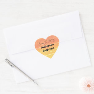 Name Date Summer Rustic Yellow Peach Wedding Heart Sticker