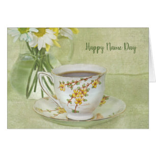Name Day-antique teacup with daisy bouquet