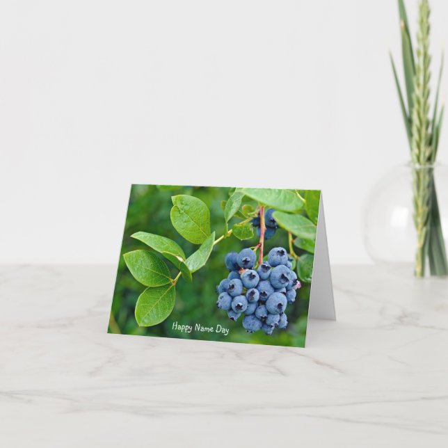 Name Day blueberry bunch on bush Card (Front)