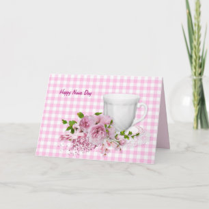 Name Day cup and saucer with peonies Card