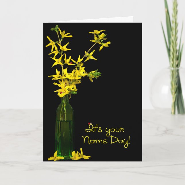 Name Day Forsythia Bouquet Card (Front)