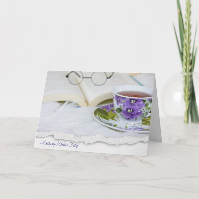Name Day Pansy Teacup Card (Front)