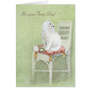 Name Day Persian Cat on a Wicker Chair