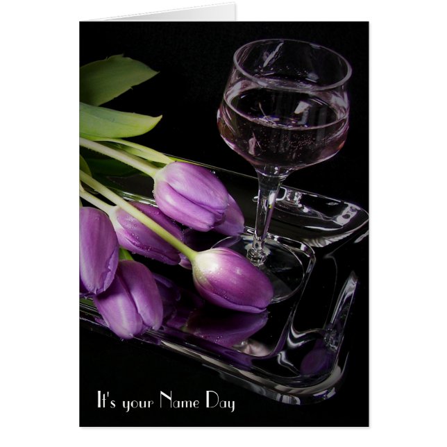 Name Day purple tulips and wine (Front)