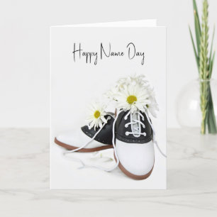 Name Day Retro Saddle Shoes With Daisies Card