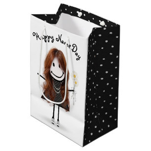 Name Day Stick Girl with Daisies Medium Gift Bag