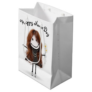 Name Day Stick Girl with Daisies Medium Gift Bag