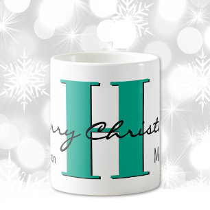 Name, December Green Turquoise   Merry Christmas Coffee Mug