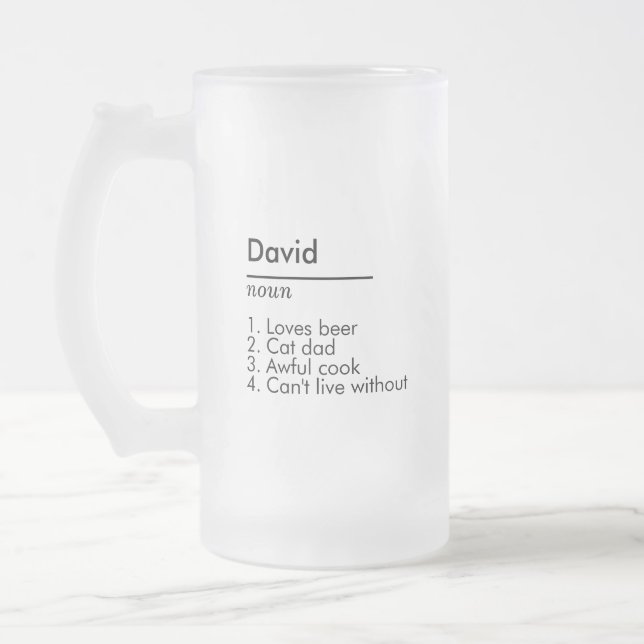Name Definition Custom Gift for Him Personalised  Frosted Glass Beer Mug (Left)