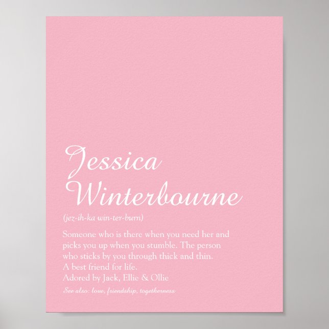 Name Definition Elegant Script Girly Pink Fun Poster (Front)