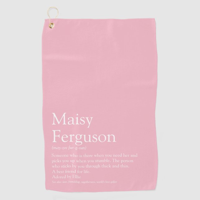 Name Definition Fun Typographic Girly Pink Golf Towel (Front)