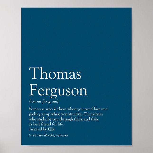 Name Definition Modern Typographic Blue Poster (Front)