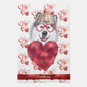 Name Dog Lover Valentine Gift Alaskan Malamute Tea Towel