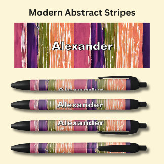 Name - Earth Colours Autumn Tones Abstract Stripes Black Ink Pen