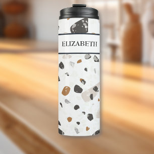 Name, Earth Tones Mosaic Terrazzo Pattern 12oz Thermal Tumbler