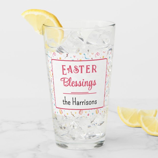 Name, Easter Blessings Spring Pattern Pint Glass (Front Ice)
