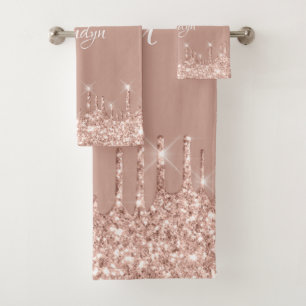 Name Elegant Glitter Drips Pink Rose Blush Bath Towel Set