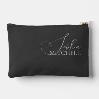 Name Elegant Script Black Accessory Pouch