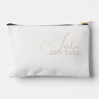 Name Elegant Script Ivory Accessory Pouch