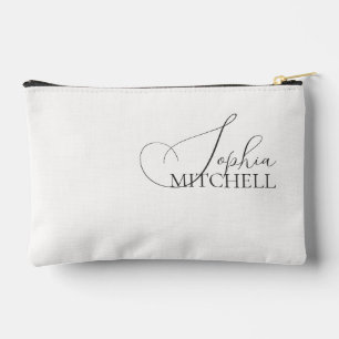 Name Elegant Script White Accessory Pouch