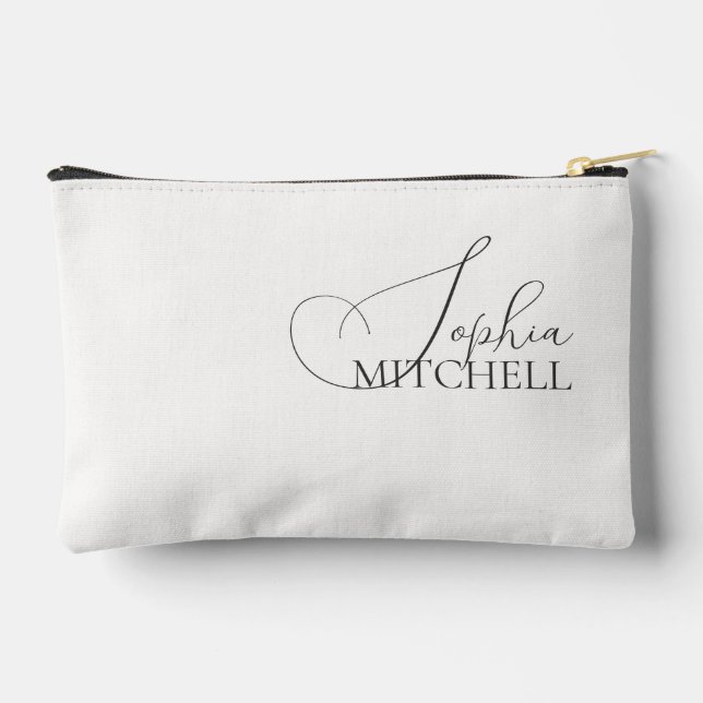 Name Elegant Script White Accessory Pouch (Back)