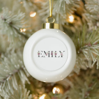 Name Emily Ceramic Ball Christmas Ornament