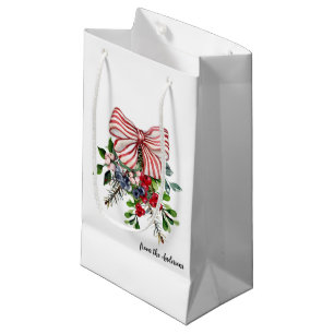 Name    Evergreen Berries and Red White Stripe Bow Small Gift Bag