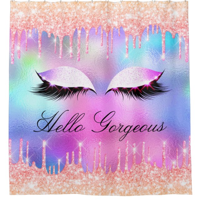 Name Eyelashes Makeup Pink Bride Girly Drips Glam Shower Curtain (Front)