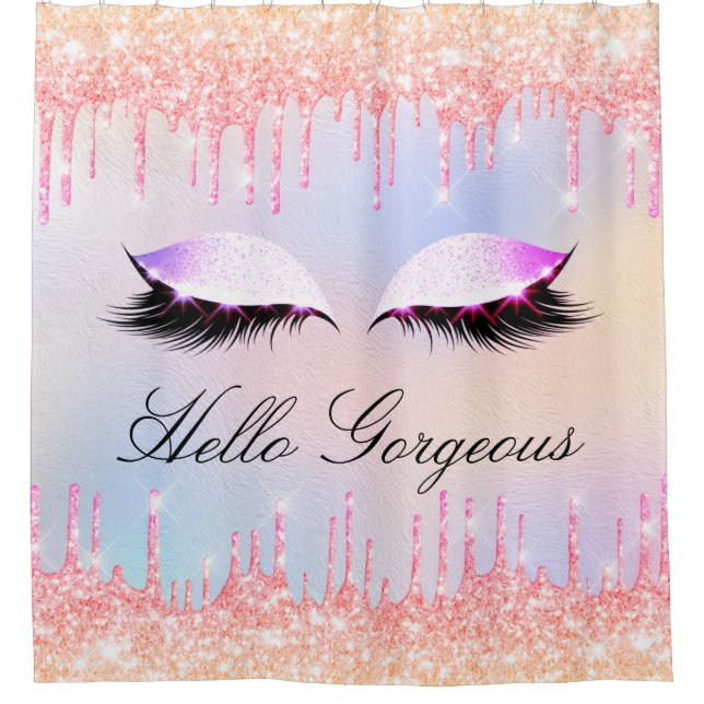 Name Eyelashes Makeup Pink Bride Girly Drips Shower Curtain (Front)