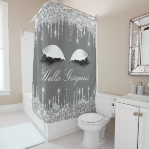 Name Eyelashes Makeup Silver Grey Grey Drips Shower Curtain
