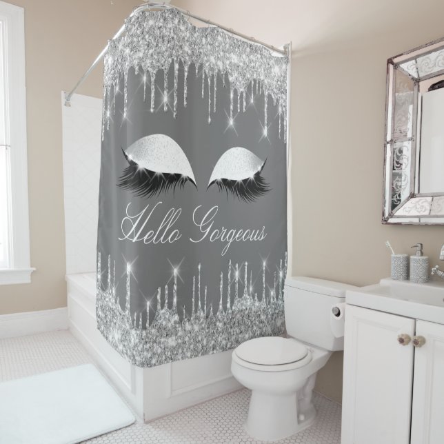 Name Eyelashes Makeup Silver Grey Grey Drips Shower Curtain (In Situ)