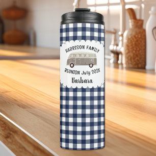 Name, Family Reunion Navy Buffalo Check Retro Van Thermal Tumbler