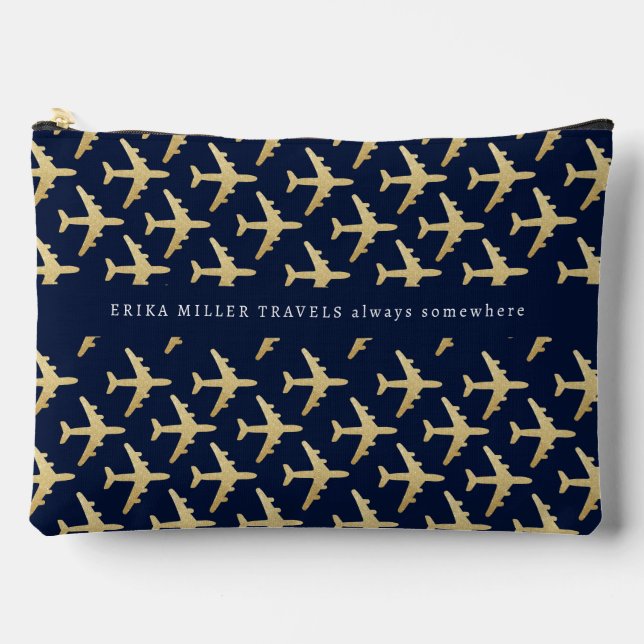 Name Faux Gold Aeroplanes Travel Accessory Pouch (Front)