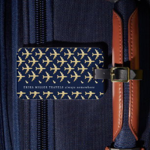 Name Faux Gold Aeroplanes Travel Luggage Tag