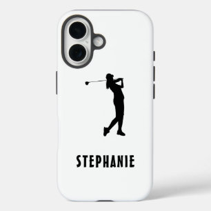 Name Female Golf Player Golfing Golfer Black White iPhone 16 Case