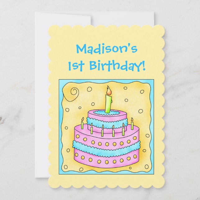 Name First Birthday Cake Art Party Invitation (Front)