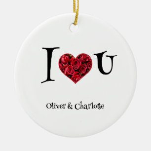 Name Floral Red Heart I Love You Valentines Day Ceramic Tree Decoration