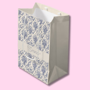Name French Country Toile de Jouy Blue Pattern Medium Gift Bag