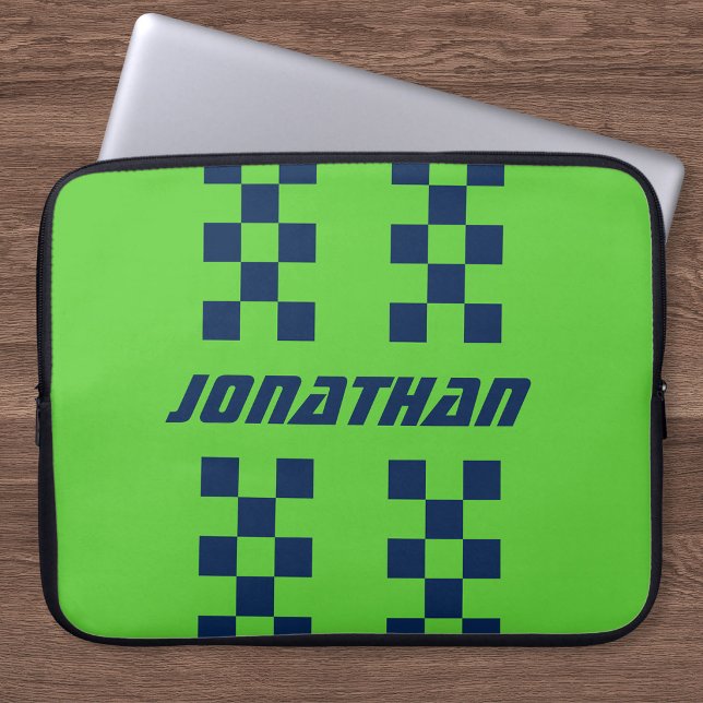 Name Fully Custom Colors Double Checkered Stripes Laptop Sleeve (Creator Uploaded)
