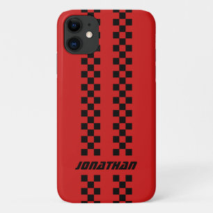 Name Fully Custom Colours Double Chequered Stripes iPhone 11 Case