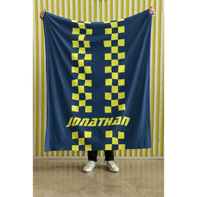 Name Fully Custom Colours Double Chequered Stripes Fleece Blanket (Creator Uploaded)