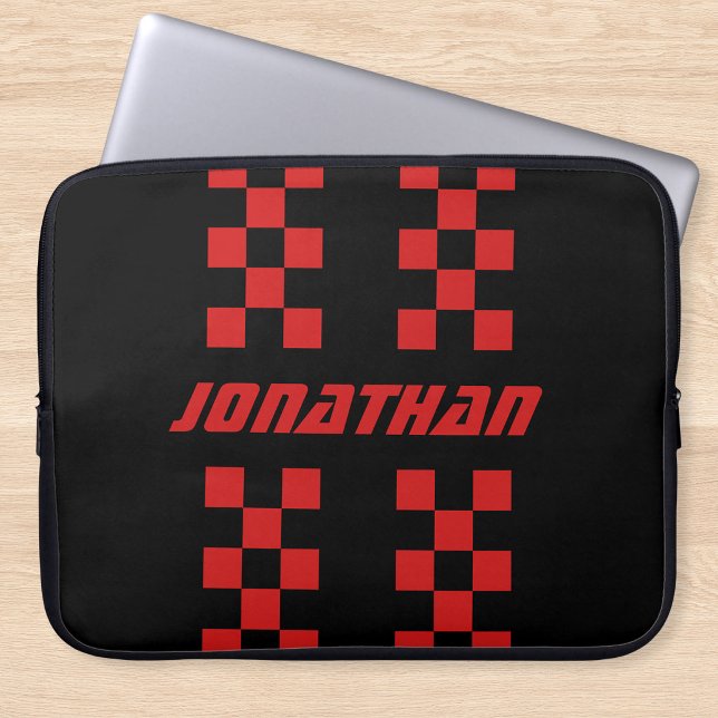 Name Fully Custom Colours Double Chequered Stripes Laptop Sleeve (Creator Uploaded)