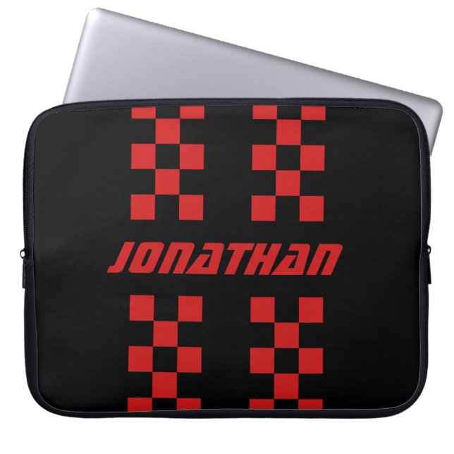 Name Fully Custom Colours Double Chequered Stripes Laptop Sleeve (Front)
