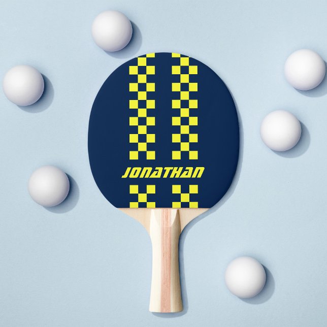 Name Fully Custom Colours Double Chequered Stripes Ping Pong Paddle (Creator Uploaded)