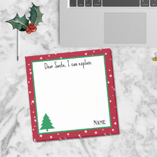 Name, Funny Dear Santa Red and White Stars Post-it Notes