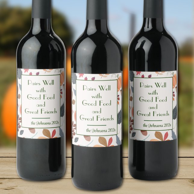 Name, Funny Quote, Autumn Pattern Set of 6 Wine Label (Creator Uploaded)