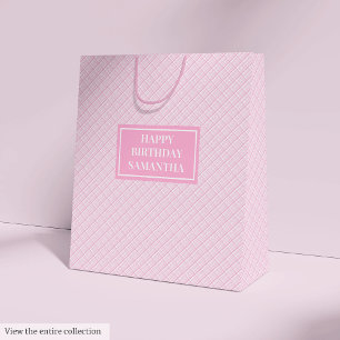 Name Gift Bags Elegant Pink Plaid Medium Accent