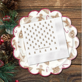 Name, Gingerbread Man Cookies Holiday Paper Napkin