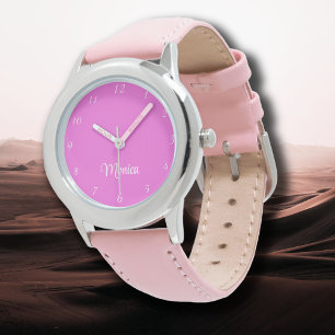 Name Girl Boy Women Men Bubblegum Pink Elegant Watch