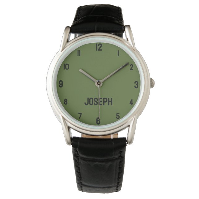 Name Girl Boy Women Men | Olive Green Modern Watch (Front)
